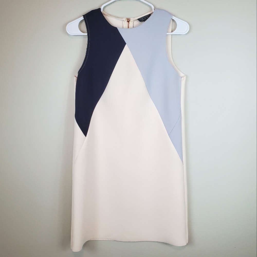 Topshop Size 4 Navy Cream Colorblock Dress